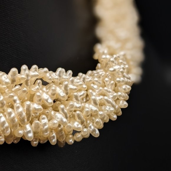 Torsade Necklace with Cream Toned Faux Rice Pearls - Picture 3 of 5
